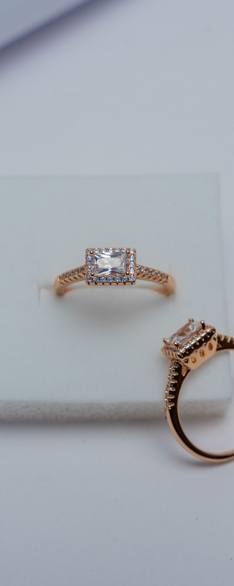 Rose Gold Rectangular Halo Engagement Ring