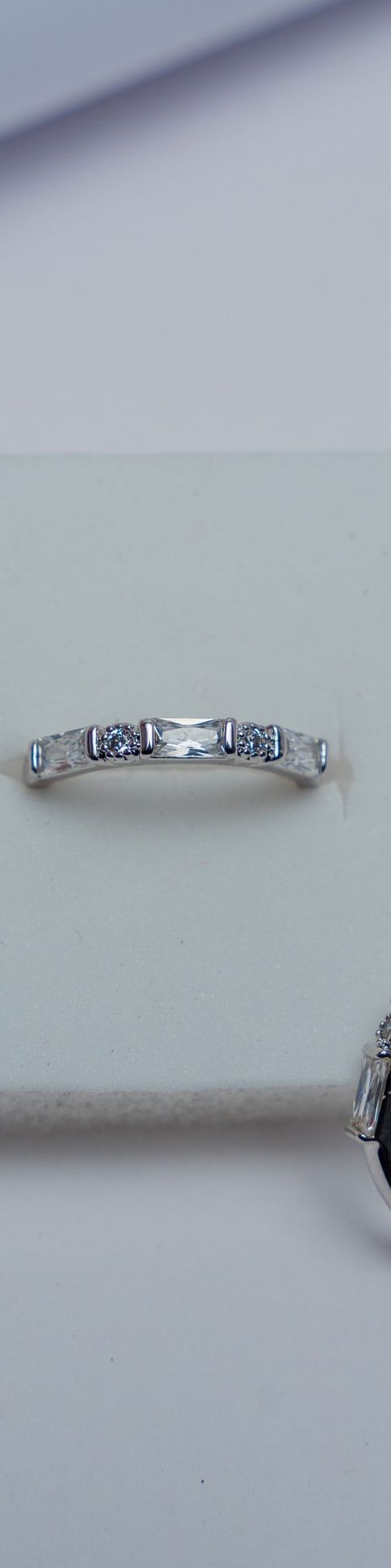 Silver Rectangular Crystal Band Ring