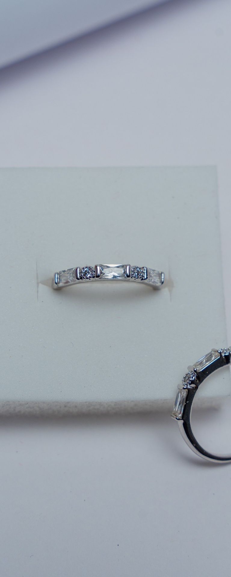 Silver Rectangular Crystal Band Ring