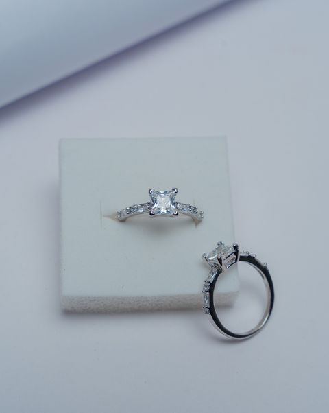 Silver Princess Cut CZ Engagement Ring