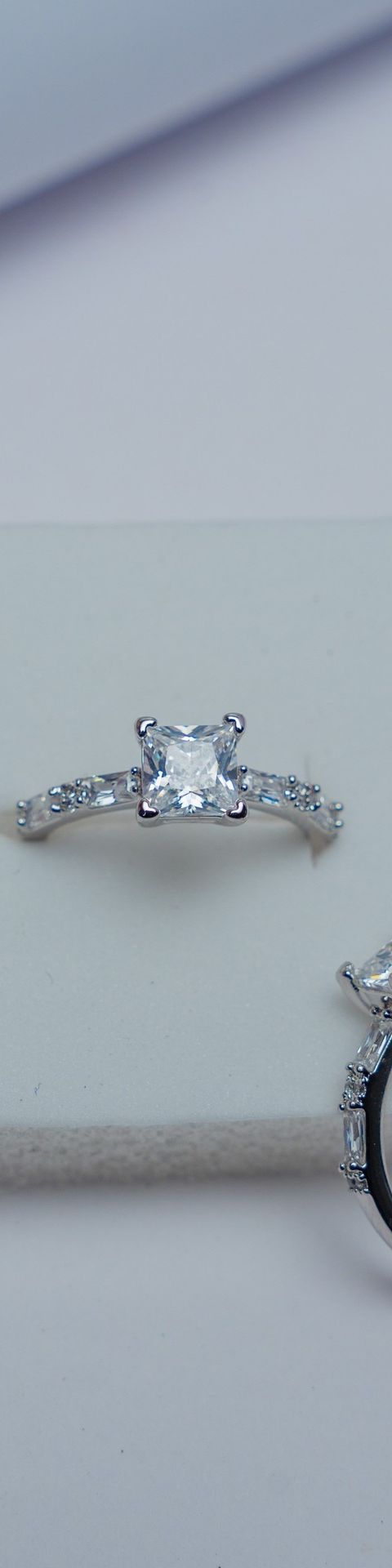 Silver Princess Cut CZ Engagement Ring
