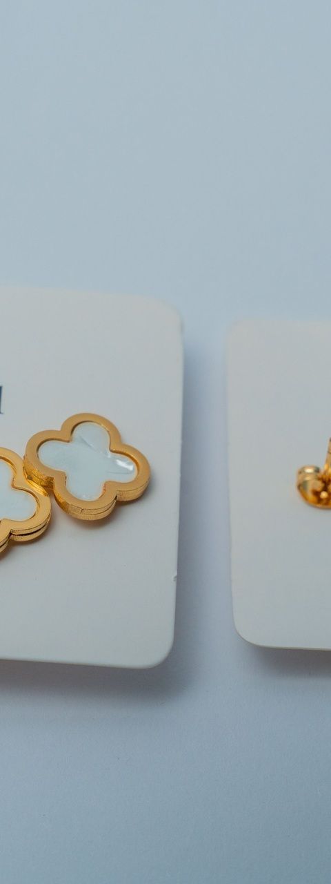 Gold-Tone Stainless Steel Clover & Ball Stud Earring Set