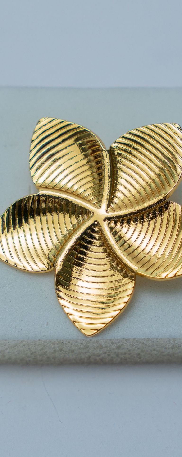 Gold-Tone Ribbed Petal Brooch