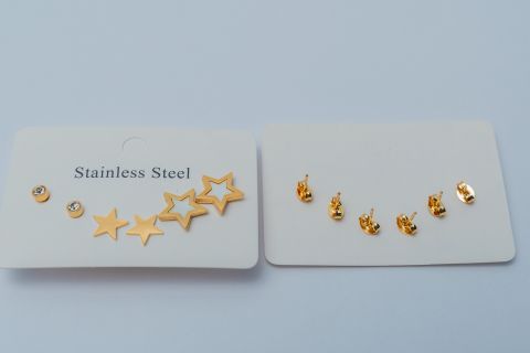 Gold-Tone Star & Crystal Stud Earring Set