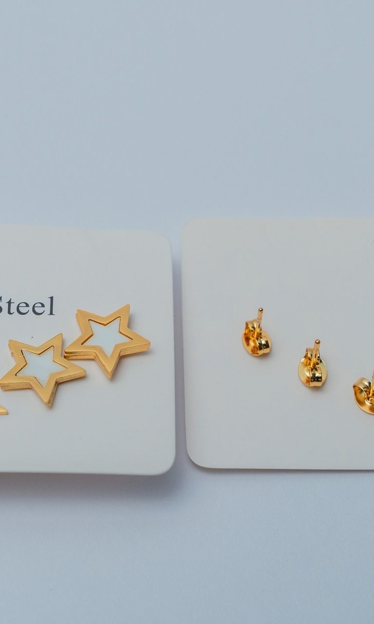 Gold-Tone Star & Crystal Stud Earring Set