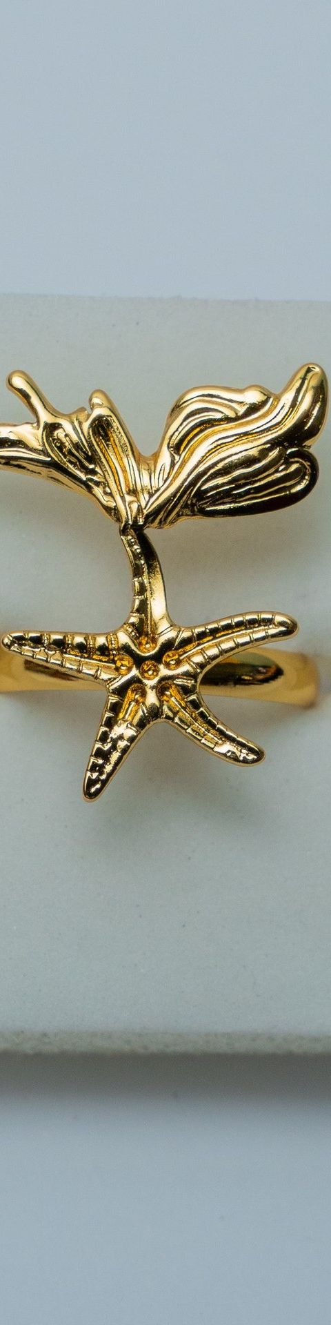 Gold-Tone Starfish & Flower Statement Ring