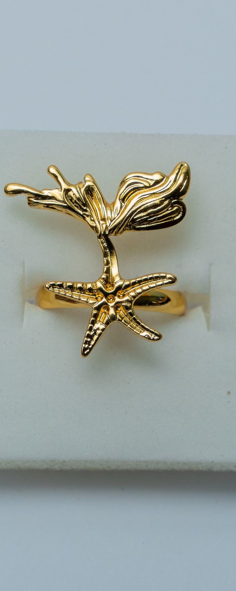 Gold-Tone Starfish & Flower Statement Ring