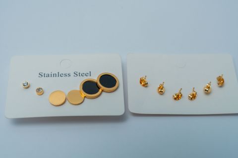 Gold-Tone Stainless Steel Mixed Stud Earring Set