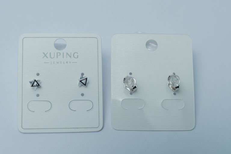 Xuping Jewelry Triangle & Crystal Stud Earring Set