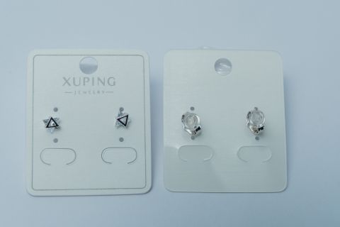 Xuping Jewelry Triangle & Crystal Stud Earring Set